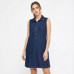TRIANGLE TRENDS Cotton Sleeveless Denim Shirt Dress / Tunic MADE IN HONG KONG L